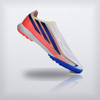 Tachos F50 Hyperfast Elite Laceless TF Blanco Azul, vista 3 — X Cleats MX